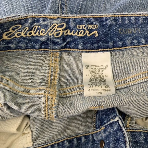 Eddie Bauer Straight Leg Denim Jeans 12 Med Wash 5 Pocket Mid Rise Button Zip - Picture 5 of 5